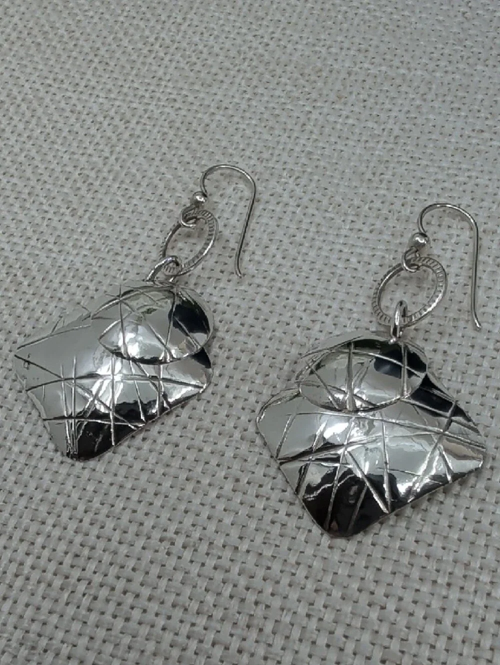 Vintage 925 Sterling Silver Hand-Hammered Crosshatch Shield Earrings
